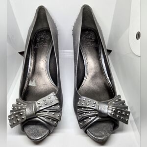 Elegant Silver Peep-Toe Heels